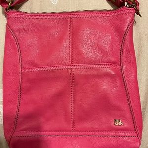 Pink leather file crossbody purse